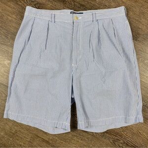 Polo Ralph Lauren Shorts Men 38w White Blue Tyler Cotton Pinstripe 10” Inseam